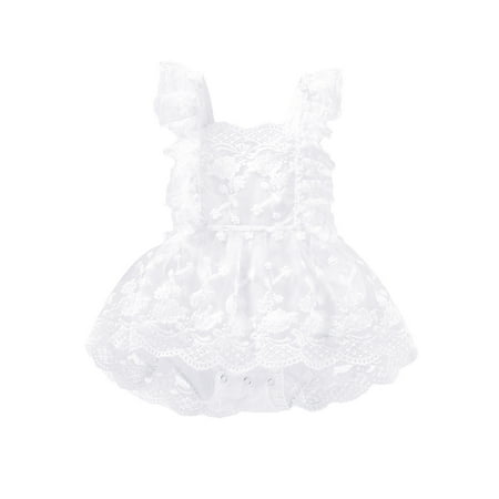 

Biekopu Baby Girl Summer Dress Cotton Lace Embroidery Layered Dress +Snap Triangle Bottoming Jumpsuit，0-24M