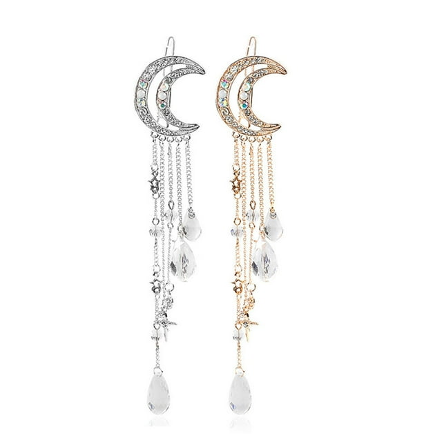 Miangastore 2pcs Rhinestone Tassel Hairpin Hair Barrette Moon Hair Pin Girl Hair Accessory