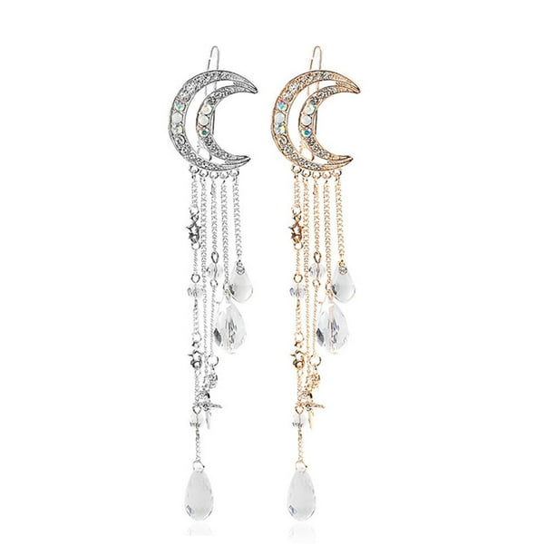 2 horquillas con borlas de diamantes de imitación para el pelo, pasador para el pelo con forma de luna, accesorio para el pelo de niña