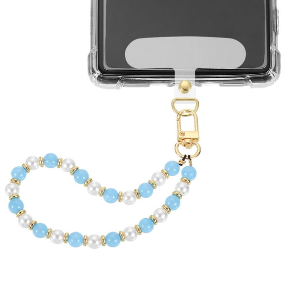 Uxcell Phone Wrist Strap, Pearl Beaded Phone Charm with Tether Tab, Light Blue & White