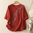 thumbnail image 2 of DeHolifer T-Shirts for Women Plus Size Cotton Linen Half Sleeve Embroidered Crewneck Casual Loose Blouse Red 3XL, 2 of 7