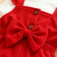 thumbnail image 7 of SERTG Girls Valentine's Day Solid Ribbed Top Bow Overalls with Bow and Hat Set Kids Fashion Valentine Casual 3 Piece Outfit(Red,18-24 Months), 7 of 7