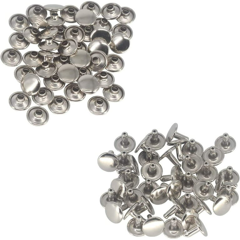 100 Sets Silver Stainless Steel Leather Rivets Double Cap Rivet Tubular  Metal Studs Repairs Decoration Craft Accessories for Leather Craft Clothes
