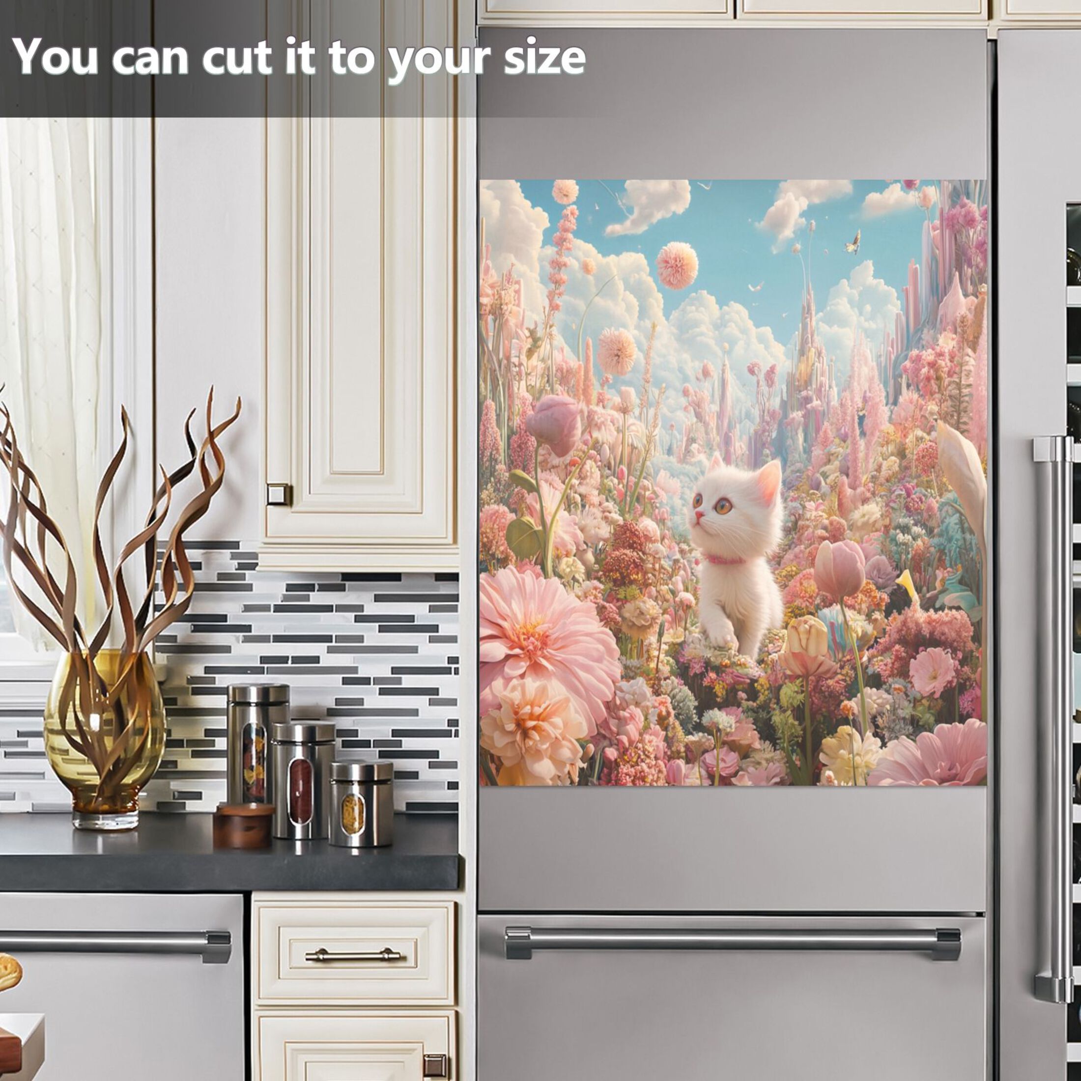 Dishwasher Magnetic Sticker 23x26 Inch Refrigerator Magnetic Sticker Washing Machine Magnetic Sticker Kitchen Panel Magnetic Sticker Home Decor Flower World Cat