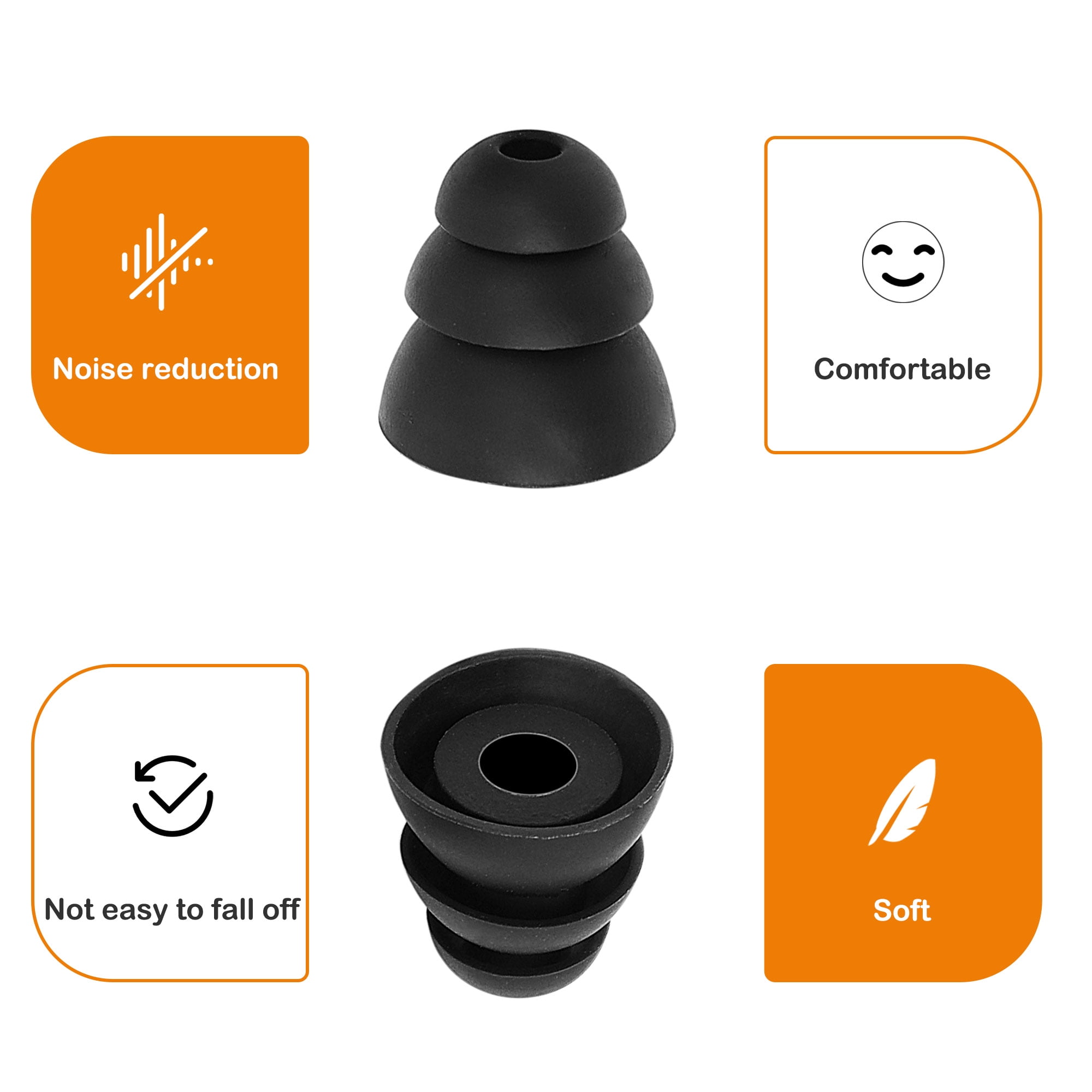 Unique Bargains Black 10pcs Silicone Earbuds 3 Flange Earbud Tips Fit 4mm-5mm Earplugs