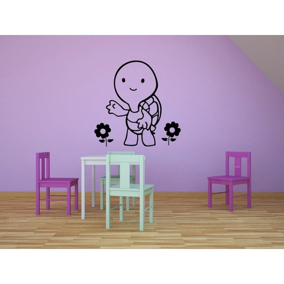 Cute Turtle Flower Turtles Cartoon Animal Reptile Wall Sticker Art Decal for Girls Boys Kids Room Bedroom Nursery Kindergarten House Fun Home Decor Stickers Wall Art Vinyl Decoration Size (20x20 inch)