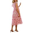 thumbnail image 6 of Gyujnb V Neck Ruffle Flutter Sleeve Heart Print Maternity Midi Dress Lightweight Breathable Chiffon Tiered Ruffle Hem Empire Waist Loose Gown,S, 6 of 9