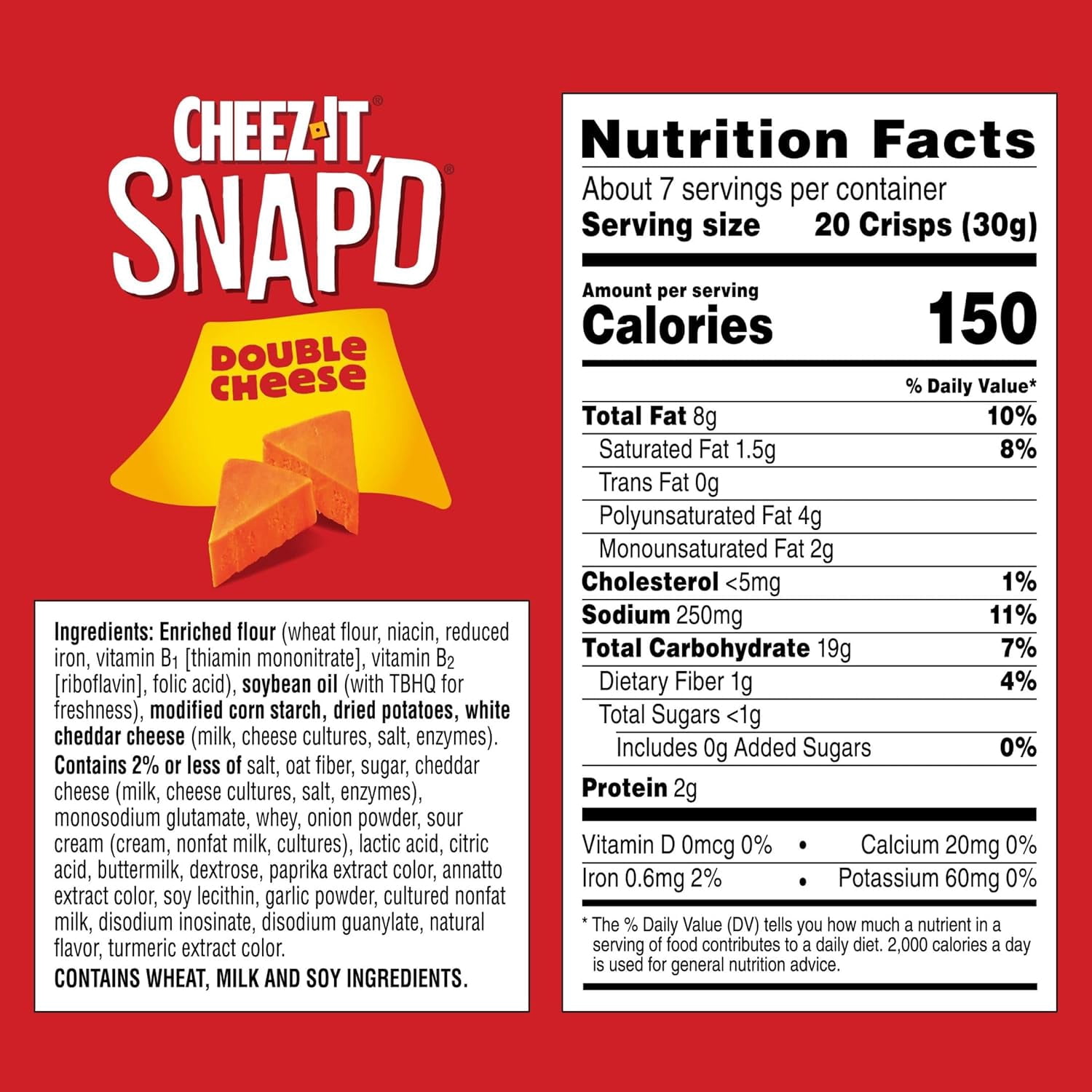 Cheez-It Snap'd Cheese Cracker Chips, Thin Crisps, Lunch Snacks, Double Cheese, 45oz Case (6 Bags)