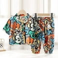 thumbnail image 2 of MIXUE Toddler Girls Outfit Sets Summer Cartoon Print V Neck Button Down Long Sleeve Shirts Tops Pants 2Pcs Pajamas Sleepwear Soft Loungewear Streetwear,Blue,4-5 Years, 2 of 3