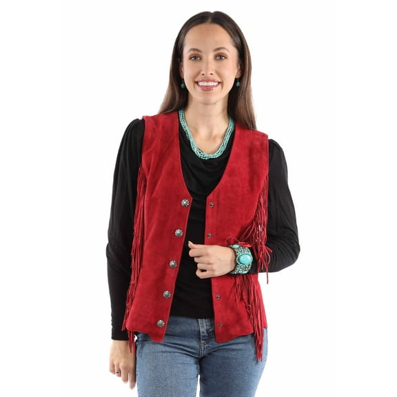 Scully L1126-27-M Womens Fringe Suede Vest, Red - Medium