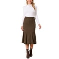 thumbnail image 2 of INSPIRE CHIC Women's Corduroy Skirts High Waist Stretchy Midi Mermaid Skirt with Pockets Casual Work Fall Winter 2025 M Brown, 2 of 6