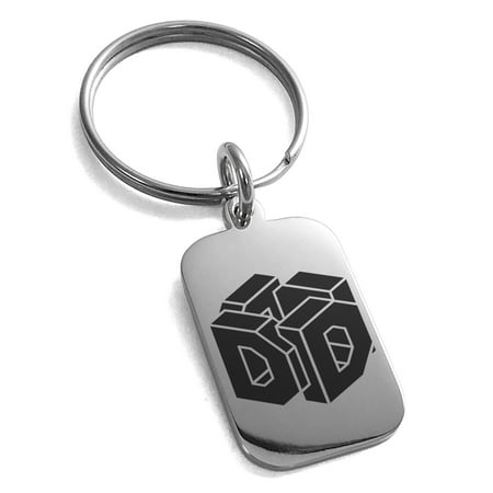 - Stainless Steel Letter D Initial 3D Cube Box Monogram Engraved Small Rectangle Dog Tag Charm Keychain Keyring