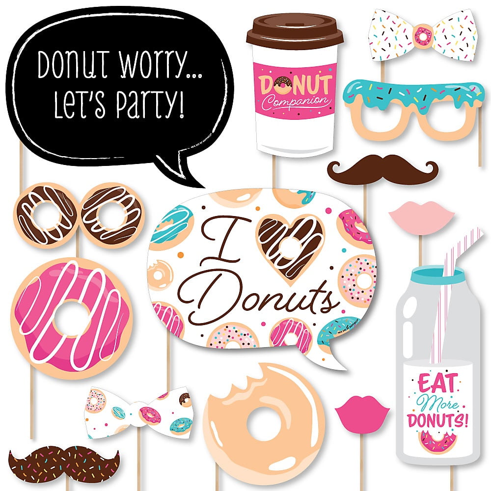 Donut Worry, Let's Party - Doughnut Party Photo Booth Props Kit - 20 Count