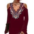 thumbnail image 3 of DYMADE Women Plus Size Retro Style Printed V-neck Off Shoulder Long Sleeve Dress, 3 of 4