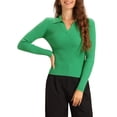 thumbnail image 1 of Suéter de punto con cuello de solapa y escote en V para mujer INSPIRE CHIC, talla S, color verde, 1 of 6