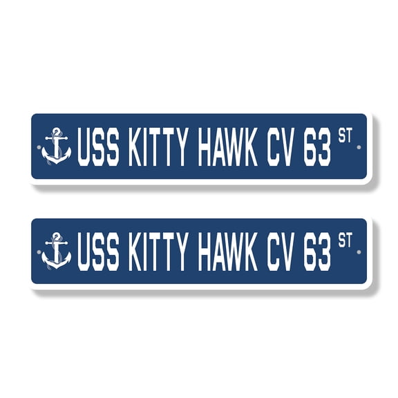 USS KITTY HAWK CV 63 Classic Street Sign (2 Pack) us navy ship veteran sailor gift Road Sign | 6" X 24" Plastic Address Sign
