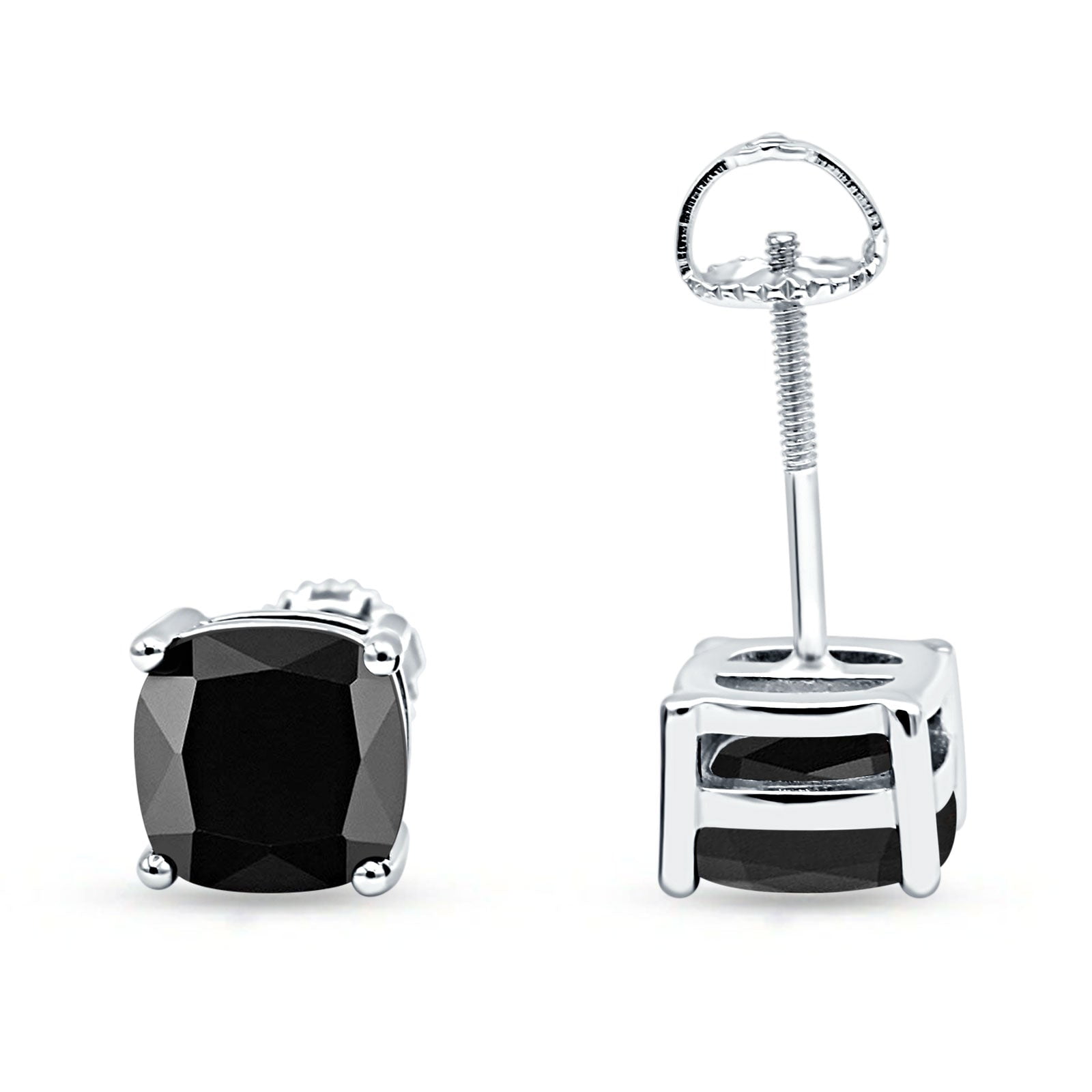 6mm Solitaire Screw Back Stud Earring Cushion-Cut CZ Solid 925 Sterling Silver