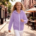 thumbnail image 5 of FAVIPT Girls Zipper Hoodies Side Ribbon Bow Long Sleeve Hooded Sweatshirt with Kangaroo Pocket Casual Cute Loose Hoodie Jacket Purple,10-11Years, 5 of 7