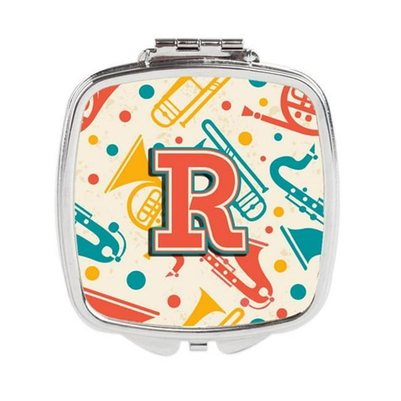 Letter R Retro Teal Orange Musical Instruments Initial Compact Mirror