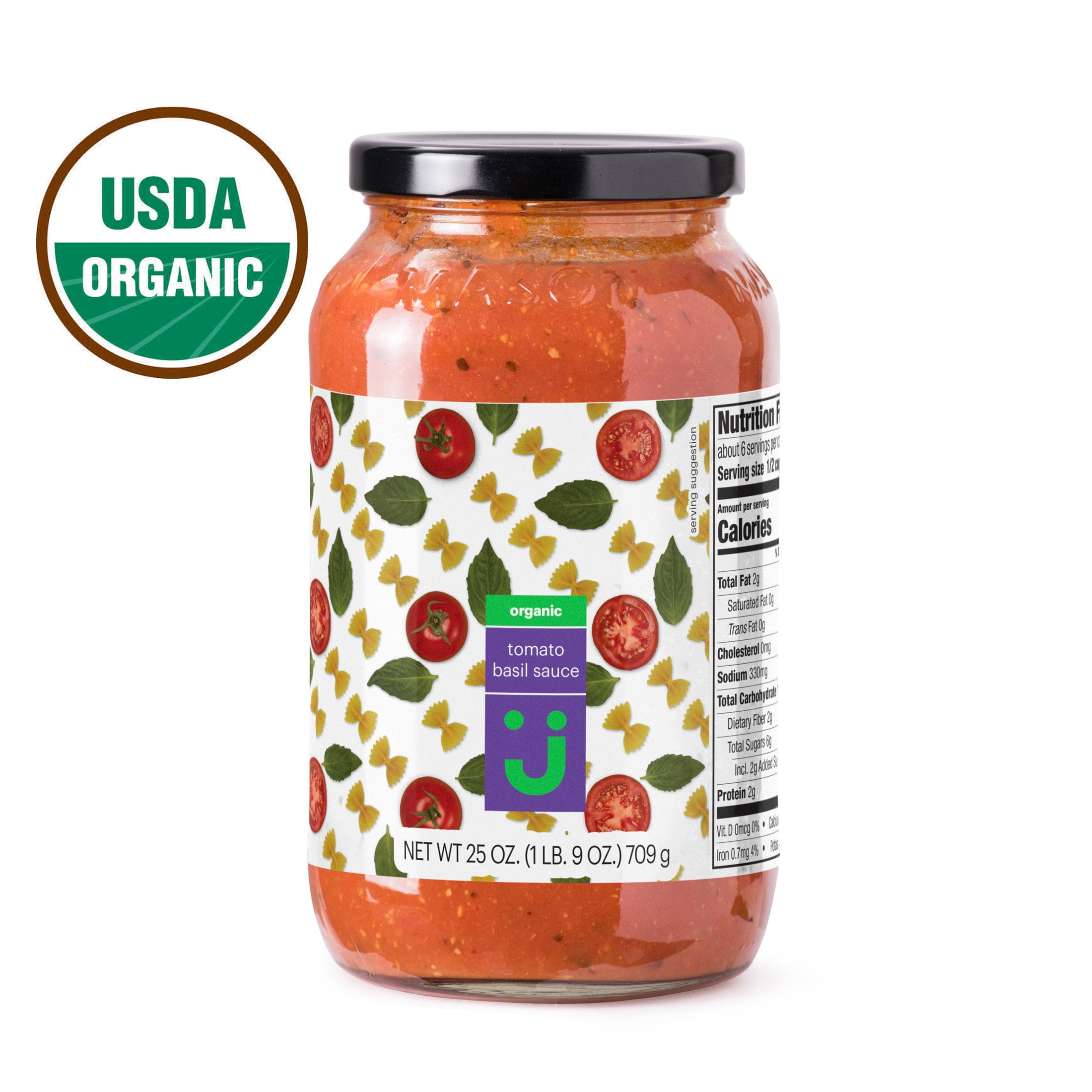 Uniquely J Organic Tomato Basil Sauce, 25 Oz