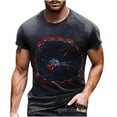 thumbnail image 1 of T-Shirts for Men Casual Button Patchwork Round Neck Pullover Sports Blouse Tops Men's Summer Short Sleeve Tops, 1 of 3