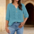 thumbnail image 2 of CYYOLLPF embroidered tops for women Linen Sets for Women gauze set Beach Vacation Clothes Summer Pants Set Capri Sets Women two piece sets for women womens embroidered tops Blue 3XL, 2 of 9