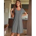 thumbnail image 3 of Ekouaer Women's Nightshirt Short Sleeve Button Down Nightgown V-Neck Sleepwear Pajama Dress, 3 of 6