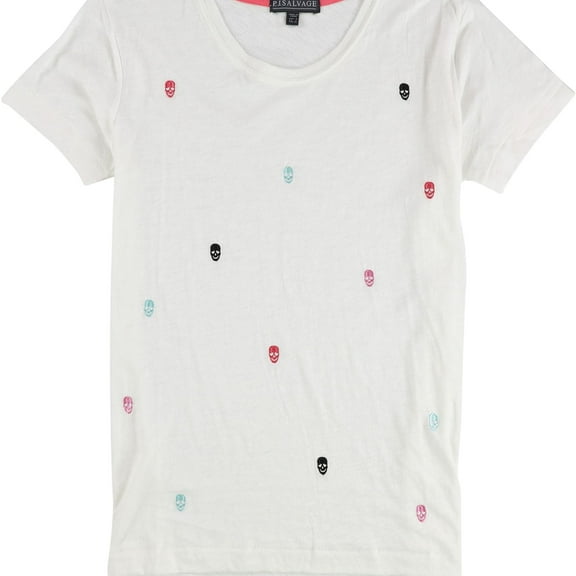 P.J. Salvage Womens Embroidered Skulls Pajama Sleep T-shirt, Off-White, Small