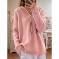 thumbnail image 4 of AGWOLF Women's Ribbed Knit Sweater Cozy Quater Zip Up Hooded Pullover Loose Solid Color Long Sleeve Tops, 4 of 6