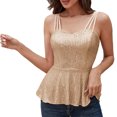 thumbnail image 2 of LEAVINGSUO Tank Tops for Women under $5 Fashion Woman Summer Sleeveless Causal Cold Shoulder Cami T-Shirt Strap Camisole Tops Gold XL, 2 of 8