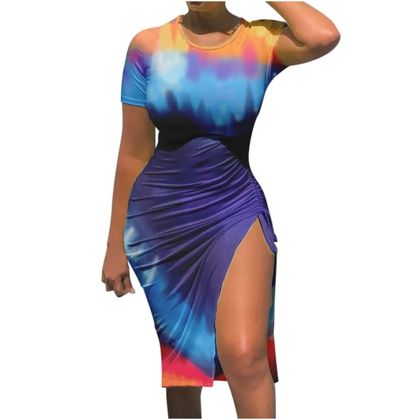 Vestido de mujer sexy de verano de manga corta con cuello redondo y cordón estampado Fridja bnh827