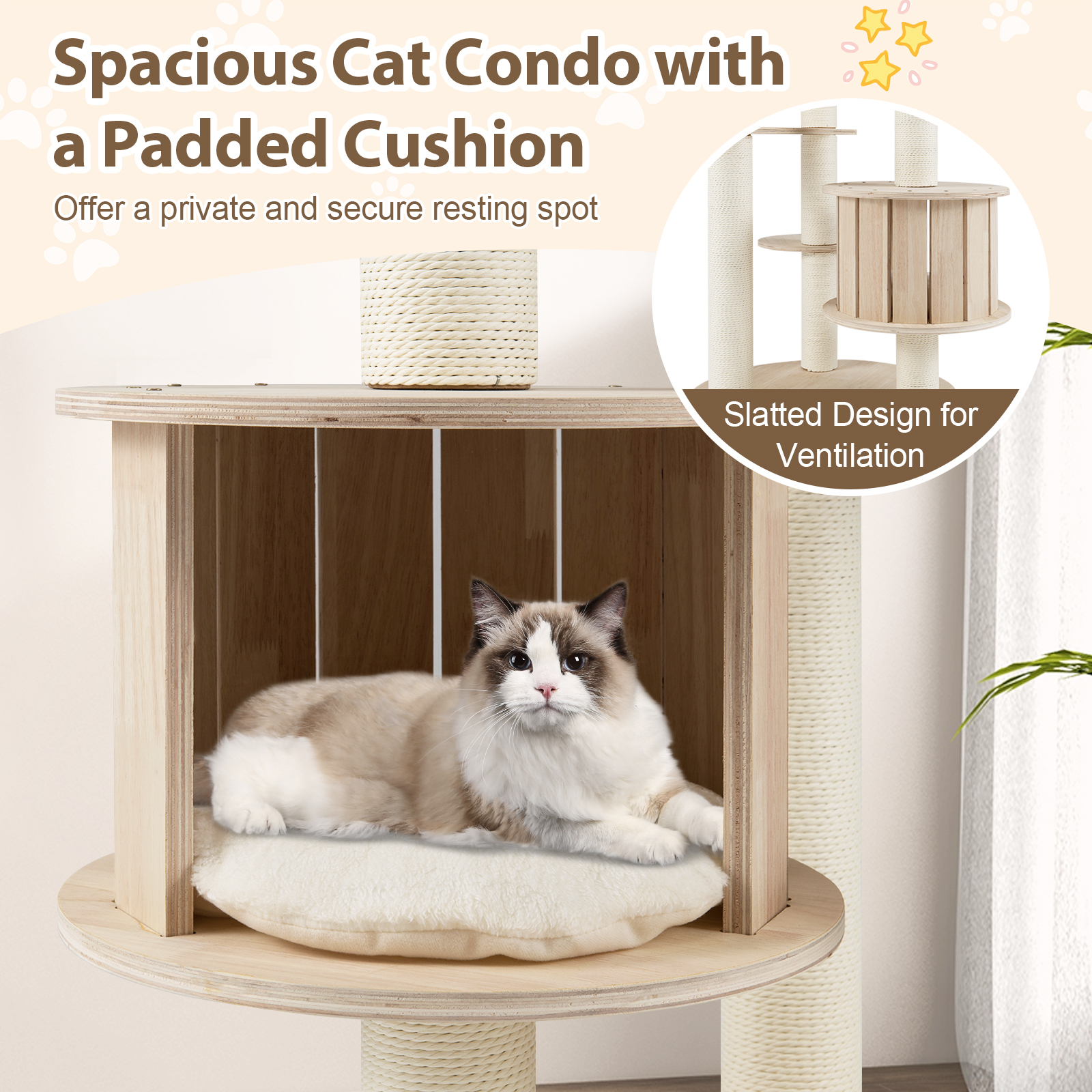 Gymax 52'' Tall Wooden Cat Tree w/Condo Perch Space Capsule Scratching Posts