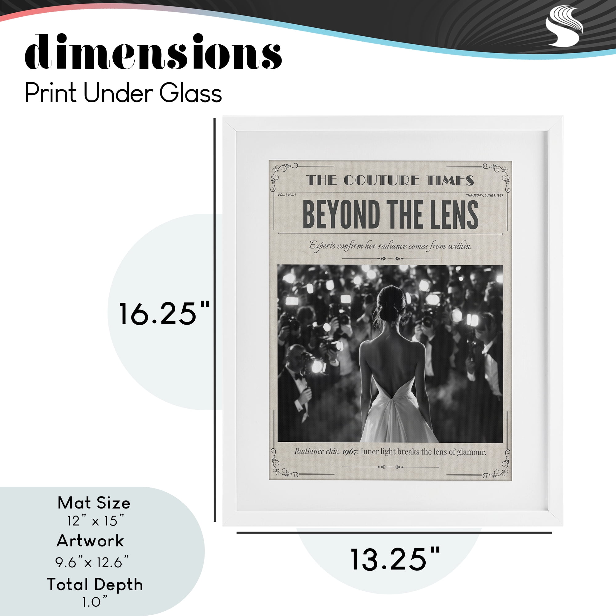 The Couture Times Magazine White Framed Print Under Glass, design by A Barefoot Stylist