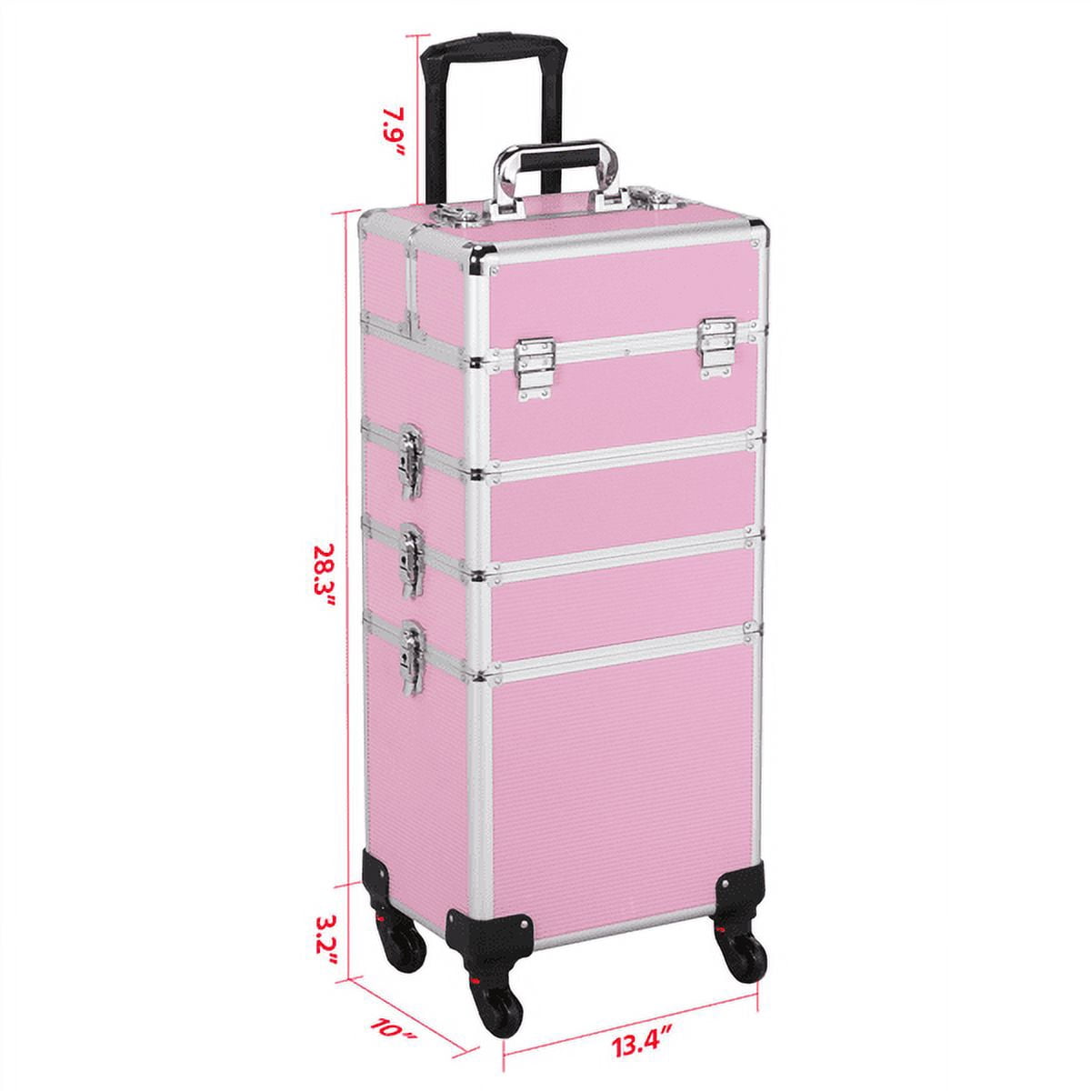 Alden Design Professional Aluminum Makeup Case with Wheels, Pink