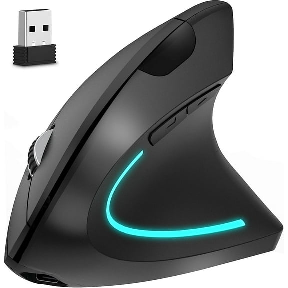 Delton S12 Ergonomic Vertical Mouse, 2.4GHz Wireless Mouse with 3-Level DPI, Rechargeable Computer Mouse for PC, Laptop, Windows, Linux - Black