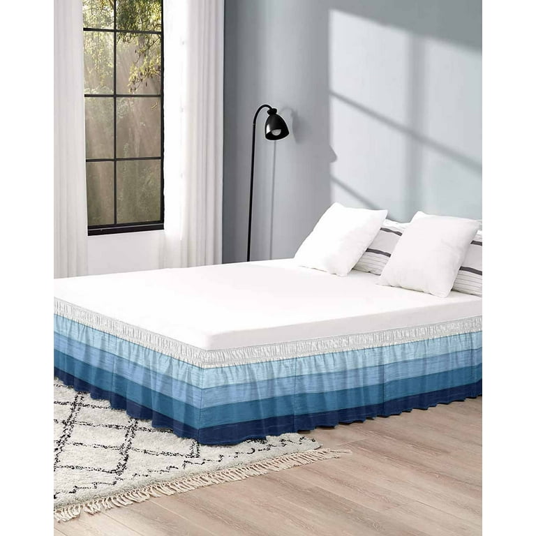 RisQiten Blue Ombre Bed Skirt Queen Size 18 Inch Drop, Adjustable