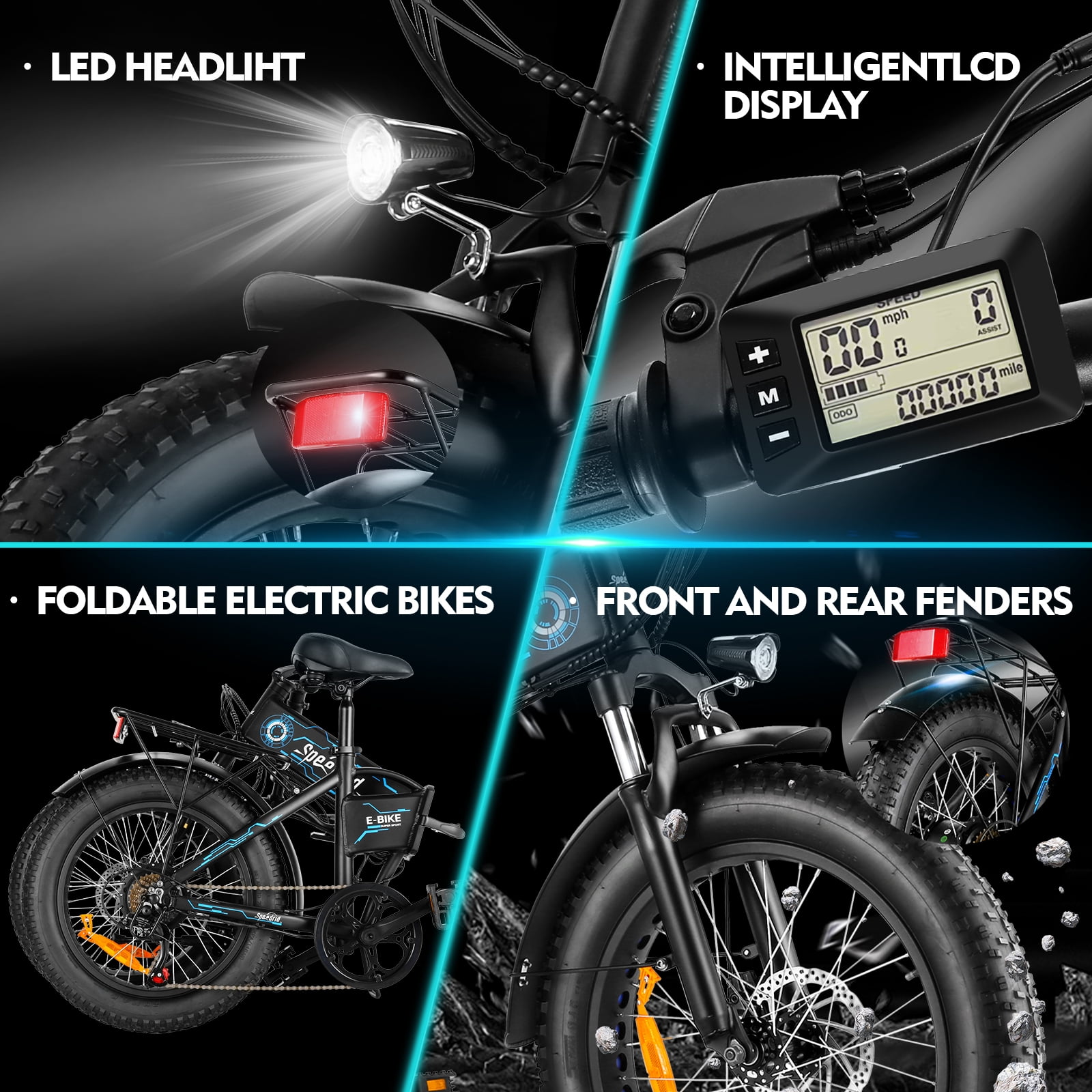 Speedrid 500W Folding Electric Bike for Adults, 20" x 4.0" Fat Tire Ebike with 48V 10.4Ah Large Removable Battery Electric Bicycle, 50 Miles Max Range, Front Suspension Fork and 7 Speed UL2849