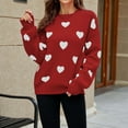 thumbnail image 3 of CALAFEBILA Knitted Womens Sweaters Plus Size Heart Print Valentine's Day Crew Neck Pullover Sweater Long Sleeve Soft Fall Casual Tops, 3 of 5