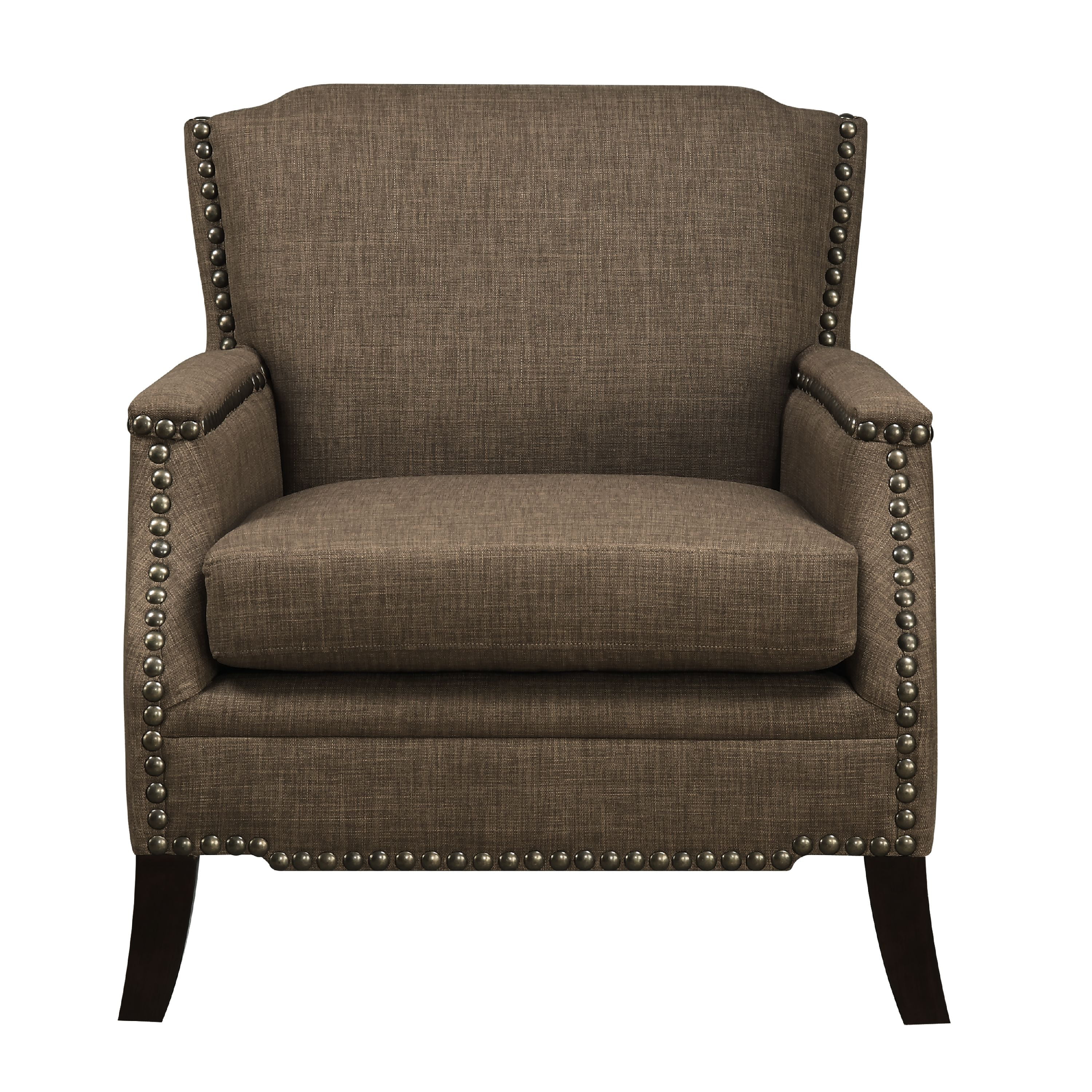 Upholstered Nailhead Trim Accent Arm Chair in Brown - Walmart.com