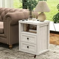 thumbnail image 1 of Table de Chevet Blanche, Table d'Appoint avec Station de Charge, Table de Chevet avec 2 Tiroirs, Armoire de Chevet de Style Ferme pour Chambre, Salon, 1 of 7