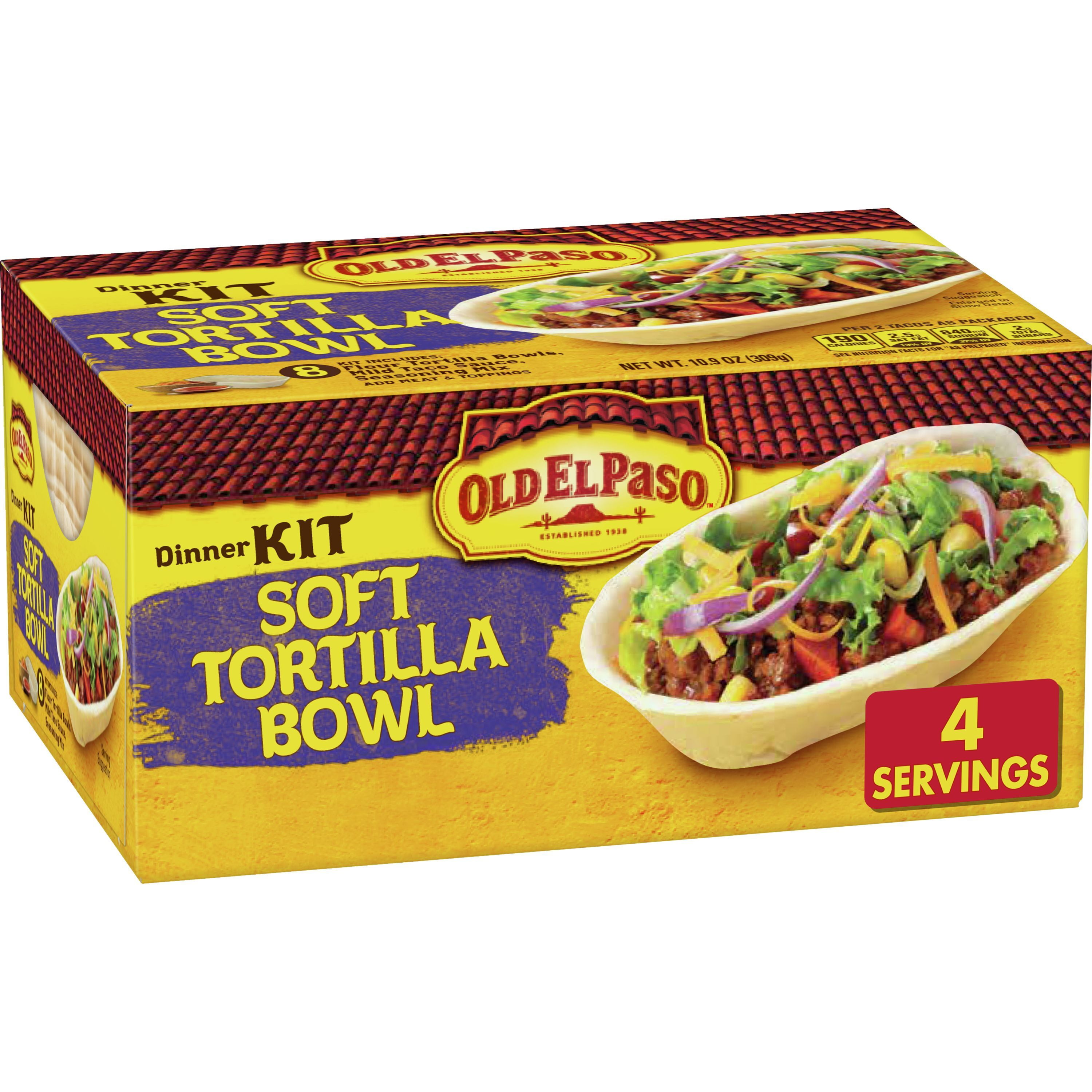 Old El Paso Soft Tortilla Bowl Taco Dinner Kit With Mild Taco Sauce & Seasoning Mix, 10.9 oz.