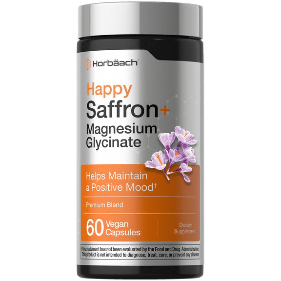 Saffron Magnesium Glycinate Supplement | 60 Vegan Capsules for Men and Women | by Horbäach