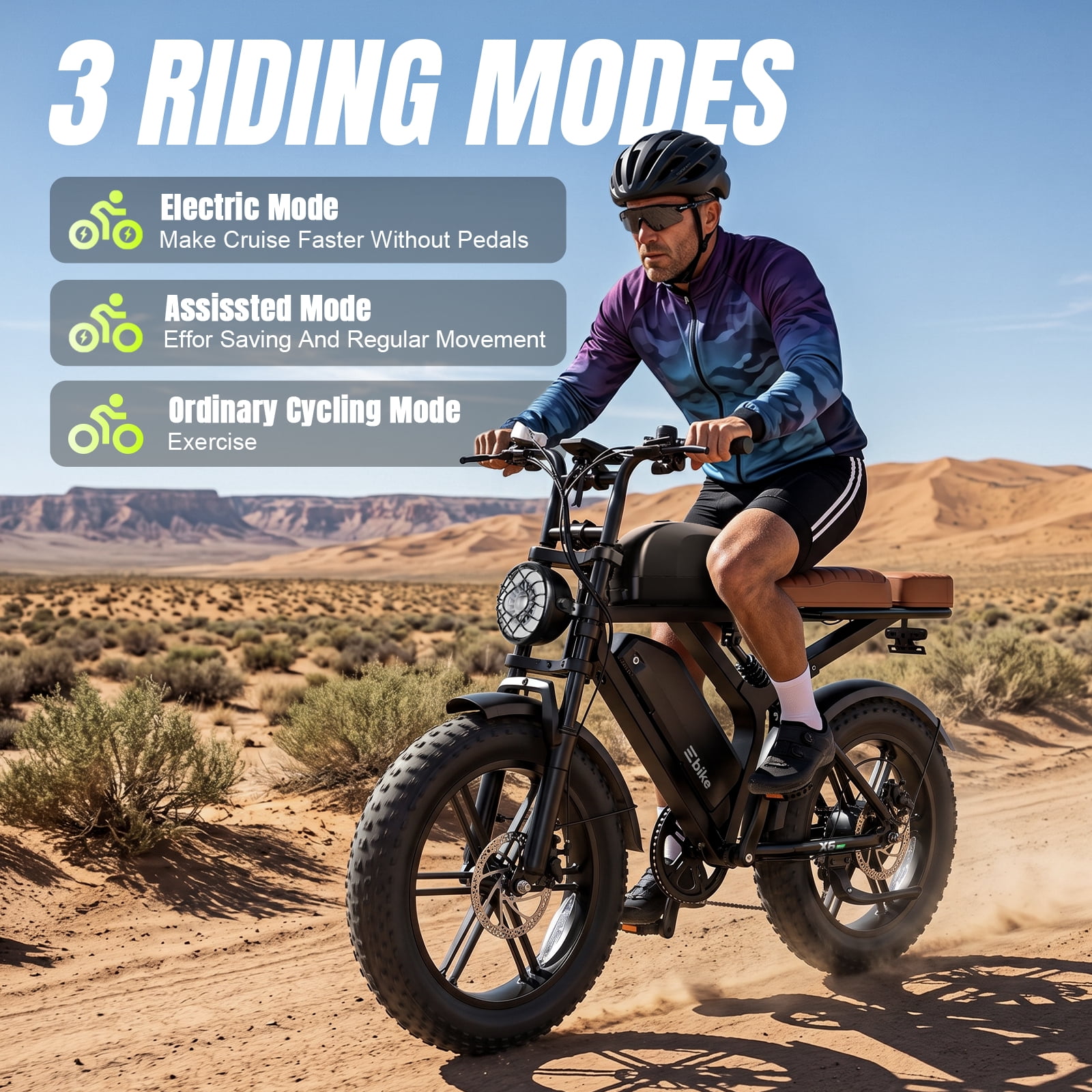 SISIGAD Electric Bike for Adults, 750W Motor 100 Miles Range Ebike with 48V 30Ah Dual Battery, 20"x4.0" Fat Tire E Mountain Bike for Age 16+, UL2849