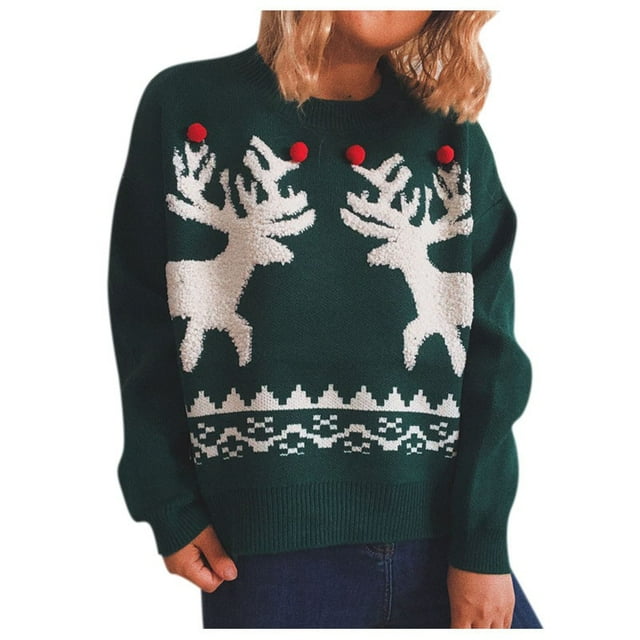 Cardigan de Noël pour Femmes, Chandail d'Hiver Chaud, Col Rond, Tricot Doux Mi-Long, chandail de Mode Tricoté, Veste Décontractée de Noël