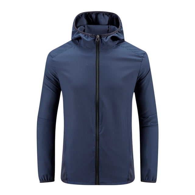 Weiqiqre Mens Lightweight Running Jacket Sun Protection Top Solid Color Long Sleeved Hooded Top