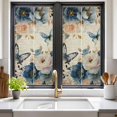 thumbnail image 3 of Vintage Blue Floral Window Privacy Film, Butterflies Watercolor Flower Tan Static Cling UV Sun Blocking Tint Film Heat Control Windows Films for Bedroom Bathroom, Window Stickers 17.7"x39.3", 3 of 8