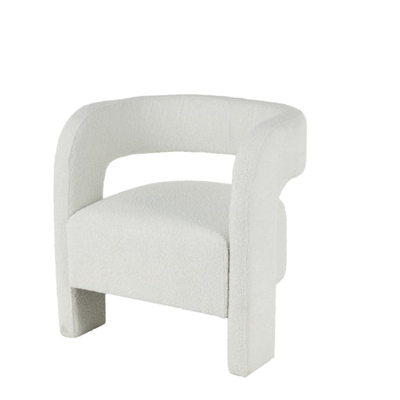 DecMode Polyester Curved Back Mid Century Modern Round Boucle Lounge Chair, White
