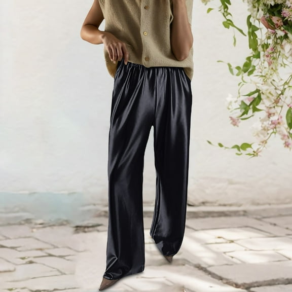 Hauaitttt Women's Casual Pants High Waist Relaxed Fit Trousers Comfortable Loose Straight Leg Wide Leg Pants Ideal for All Seasons Dress Pants for Women Business Casual Long Casual Outfits for Women
