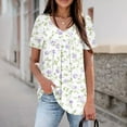 thumbnail image 2 of Women's Floral Print Short Sleeve Beach Tops, Cruise Wear Tropical Shirts Hawaiian Outfits for Women Summer Vacation Tops 2025 Spring Casual V-Neck Short-Sleeved Chest Green S, 2 of 6