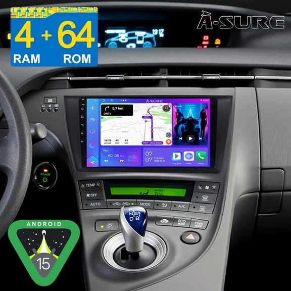 9" Android 15 Stereo 4 64GB Car Radio for Toyota Prius 2010-2015 with Apple CarPlay/Android Auto/GPS Navi/Wi-Fi/BT 5.4/DSP/Backup Camera